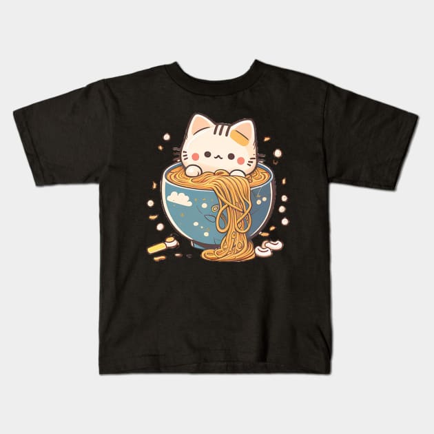 Ramen Cat Kawaii Anime Japanese Kawaii Kids T-Shirt by HEAHLEEHAH